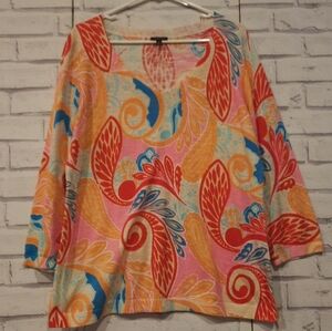 Talbots Women's Size L Sweater Multicolor  3/4 Sleeve V-Neck Lightweight